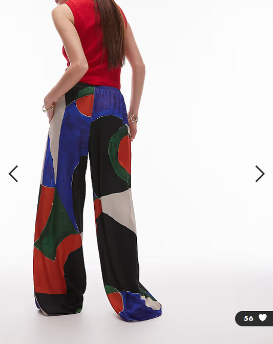 Topshop satin tie waist wide leg pants geo print in orange and blue