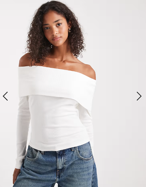 Miss Selfridge mixed rib bardot top in cream