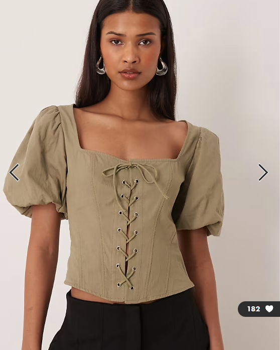 Gina Tricot pure cotton milkmaid corset top in olive green