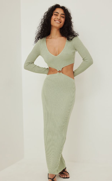 Knitted ring detail maxi dress green