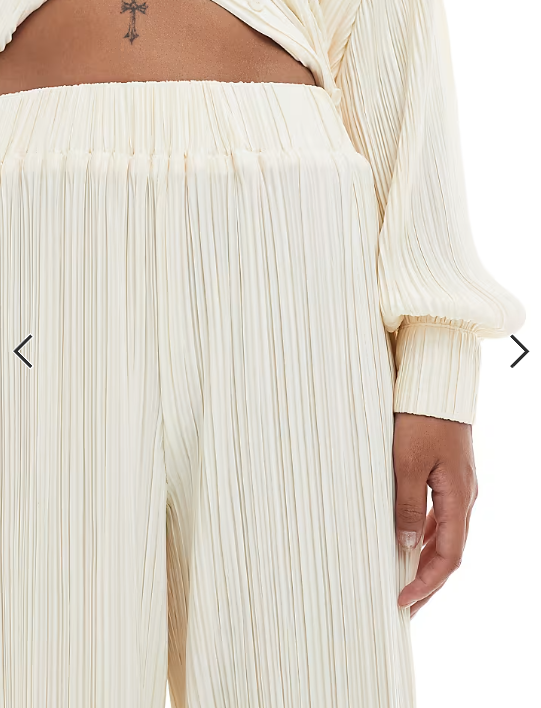 4th & Reckless Petite plisse elasticated waist wide leg trousers co-ord in cream
