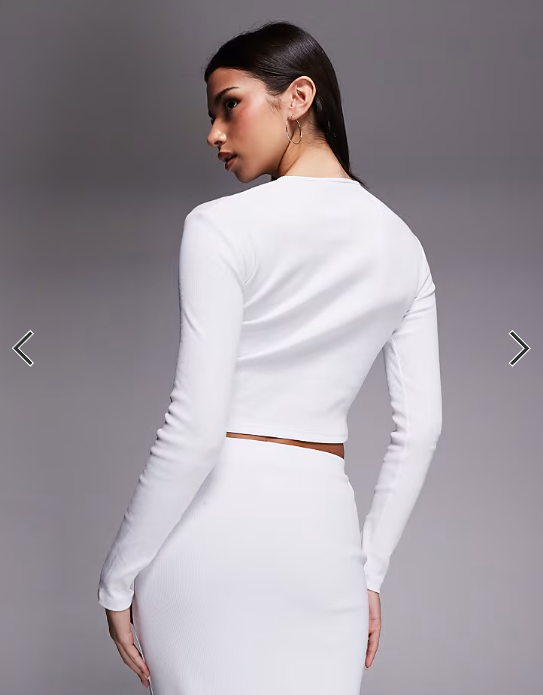 The Frolic exclusive ribbed button through long sleeve top co-ord in white