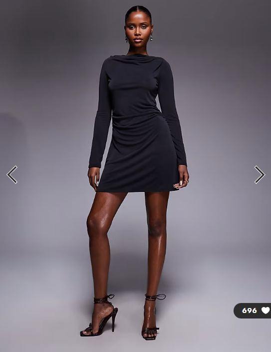 ASOS DESIGN cowl neck long sleeve with ruching modal mini dress in black