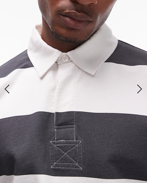 Topman relaxed fit striped polo shirt with woven collar in charcoal