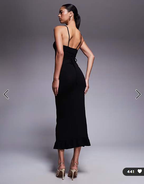 ASOS DESIGN lace up back strappy cami maxi dress with ruffle hem in black