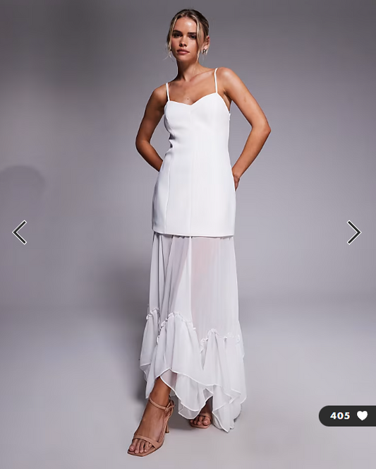 Forever New Petite Bridal cami sheer hanky hem maxi dress in ivory