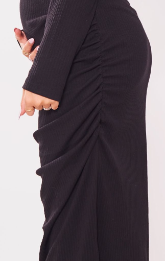 Maternity Black Rib Split Detail Maxi Skirt