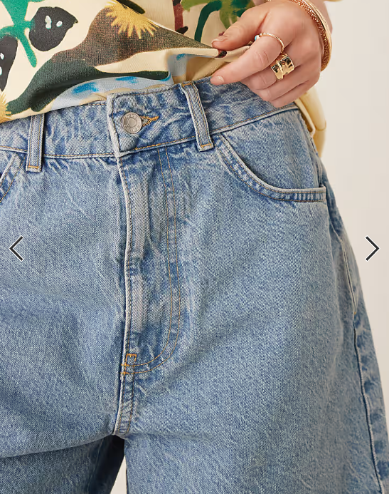 ASOS DESIGN denim short with scallop edge detail in mid blue