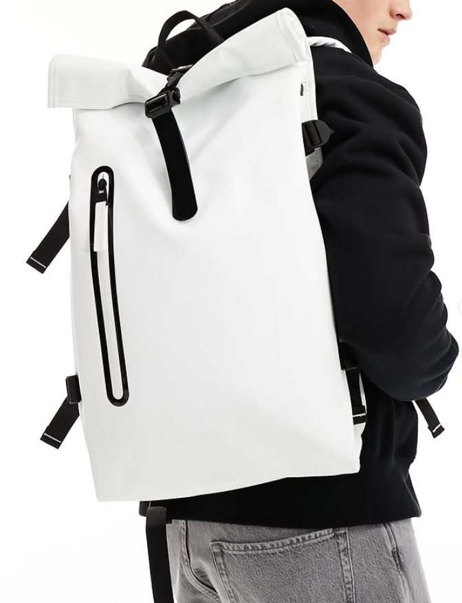 Rains - rolltop unisex waterproof contrast large rucksack in powder white