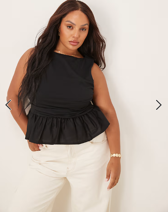 ASOS DESIGN Curve mix fabric peplum hem top in black