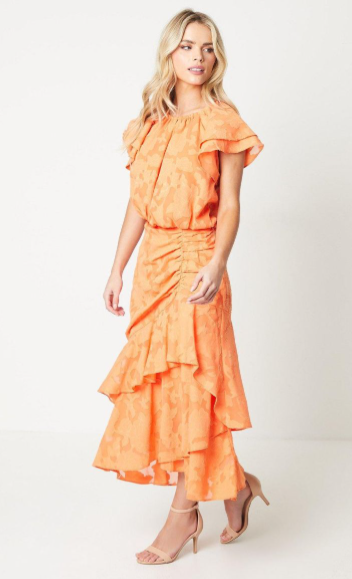 Petite Ruffle Skirt Maxi Dress In Goergette Jacquard