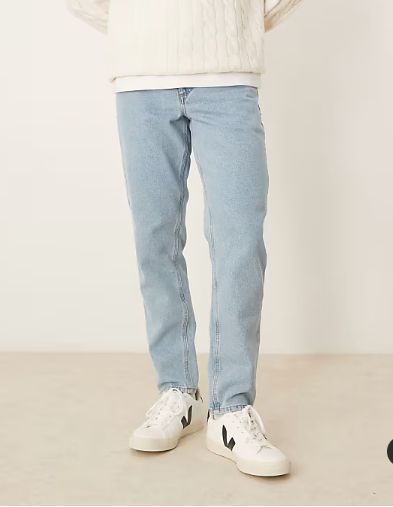 ASOS DESIGN tapered fit jeans in mid wash blue