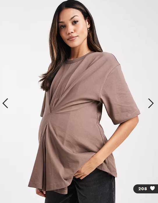 ASOS DESIGN Maternity pleat tuck detail t-shirt in mocha