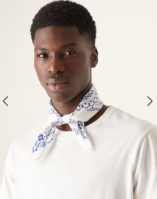 ASOS DESIGN paisley bandana in white with blue