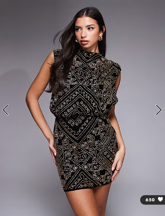 ASOS DESIGN velvet cowl neck all over embellished mini dress in black