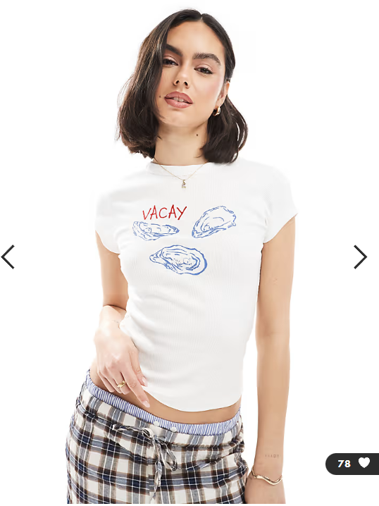 ASOS DESIGN ribbed baby tee with oyster graphic in white