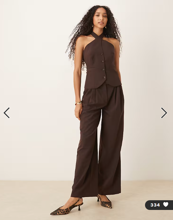 ASOS DESIGN tailored triple pleat wide leg trousers co-ord in chocolate