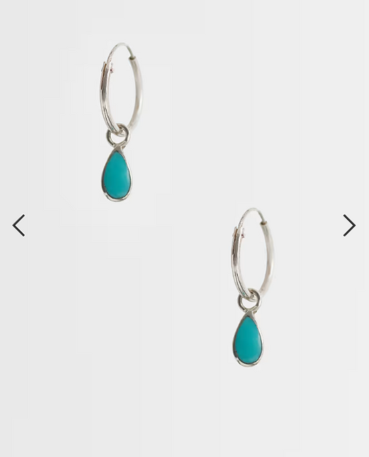 Kingsley Ryan turquoise teardrop charm hoops in sterling silver