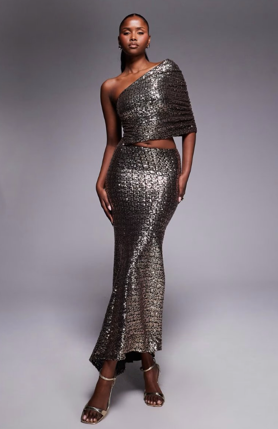 Asos Design - sequin one shpulder maxi dress