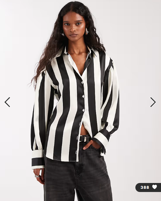 ASOS DESIGN satin oversized shirt in black stripe