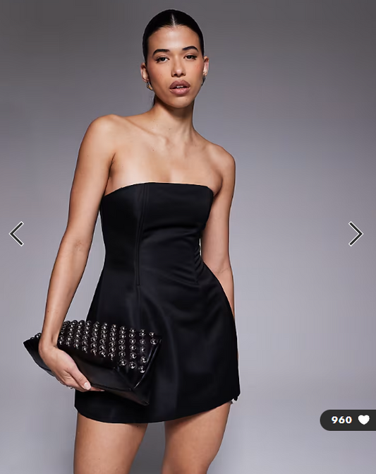 Aria Cove satin seam detail structured bandeau mini dress in black
