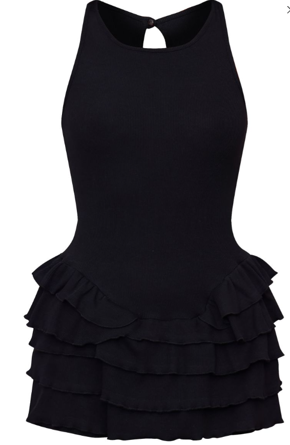 Black Rib Racer Neck Rara Playsuit