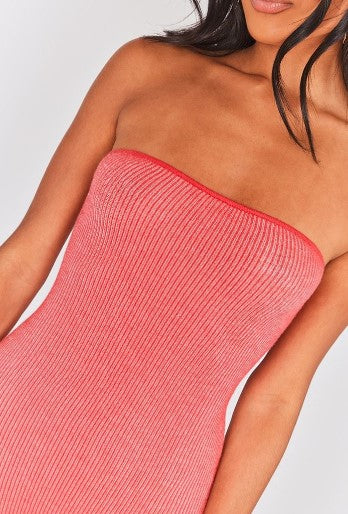 Pink Two Tone Knit Bandeau Jumpsuit