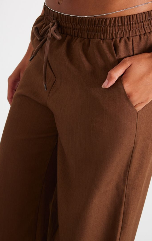 Plt - Chocolate Woven Mid Rise Wide Leg Trousers