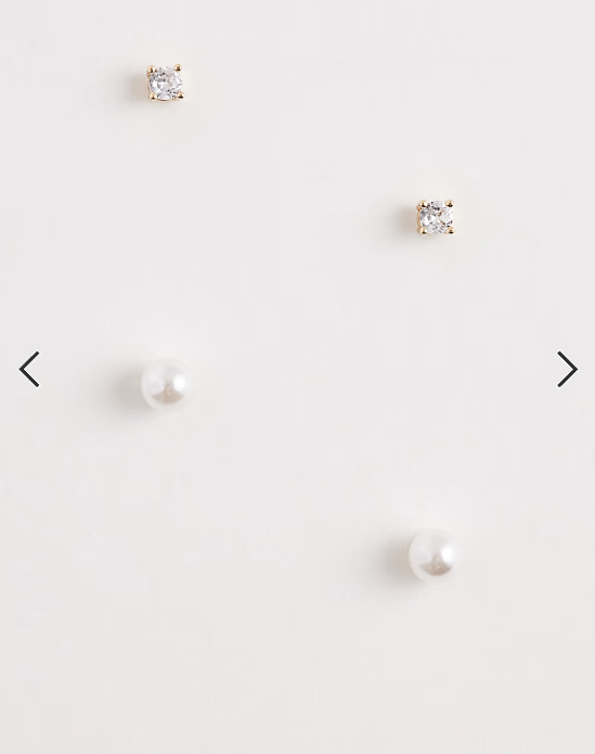 ASOS DESIGN pack of 2 studs in faux pearl and diamante design in gold tone