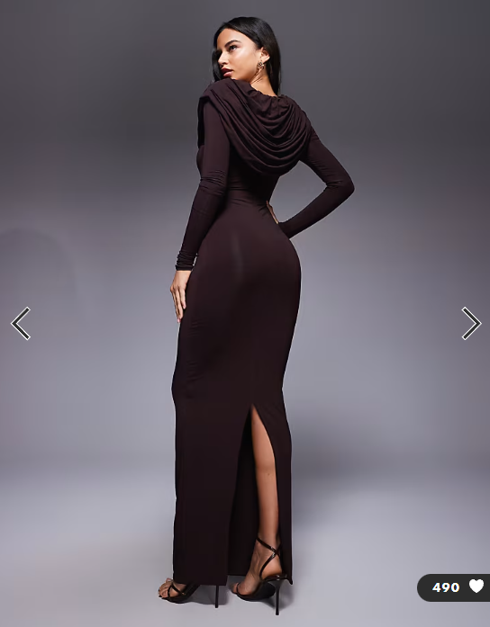 Wanderdoll Grace double layered cape drape detail long sleeve maxi dress in espresso