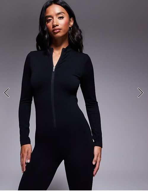 4505 Petite seamless zip front all-in-one in black