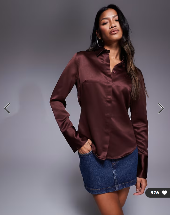 ASOS DESIGN slim fitted satin shirt in chocolate