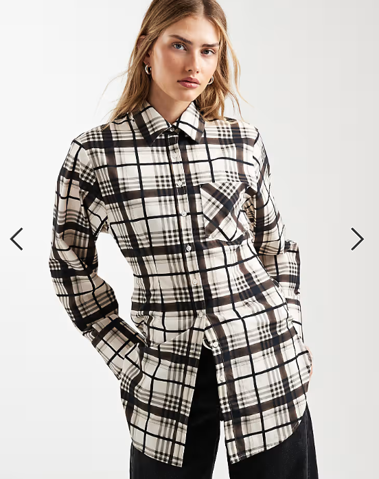 ASOS DESIGN seam detail cinch longline shirt in check
