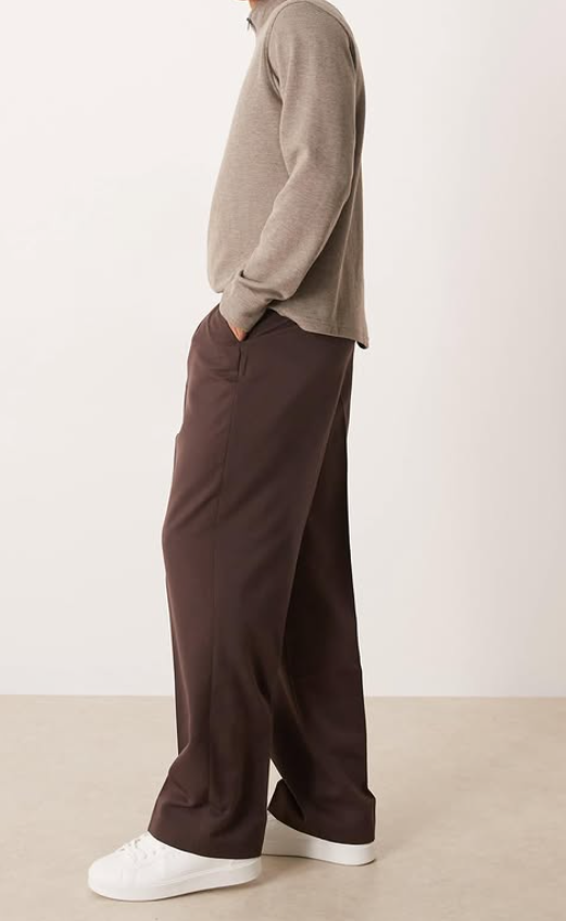Asos smart wide leg trousers with front pleat in brown