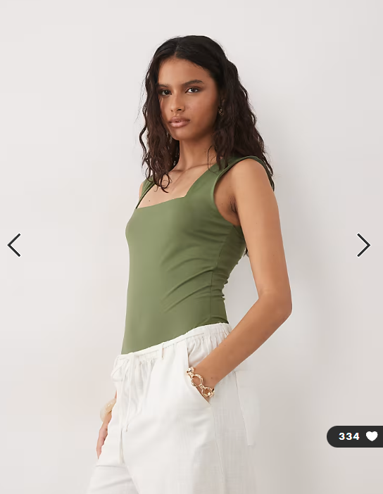 New Look square neck bodysuit in khaki