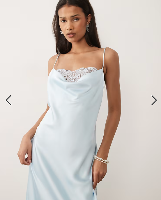 Vila - lace insert cowl neck satin cami maxi dress kn light blue