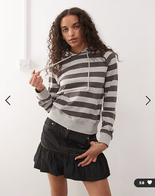Weekday shrunken fit hoodie in grey and mole stripe