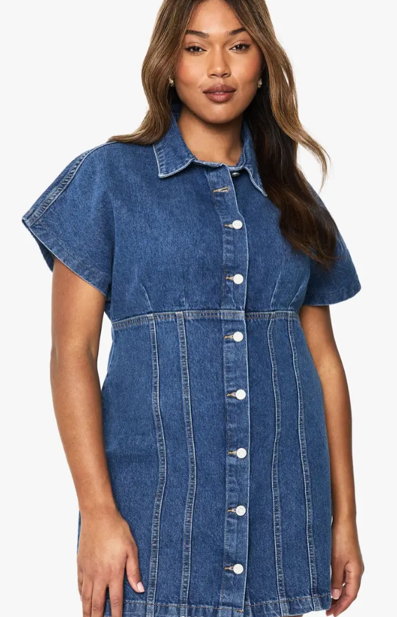boohoo Plus Button Down Denim Mini Dress