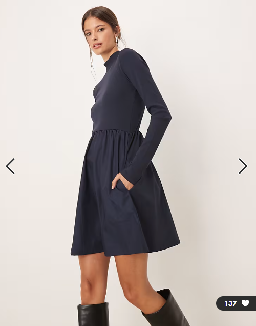 Threadbare long sleeve hybrid mini dress in navy