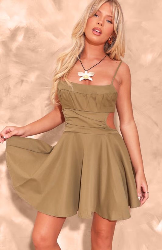 Plt - Olive Cut Out Tie Back Shift Dress