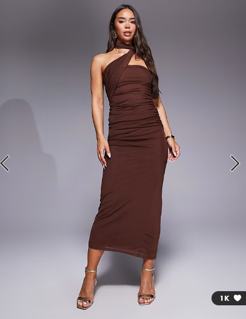 ASOS DESIGN bandeau mesh scarf detail maxi dress in brown