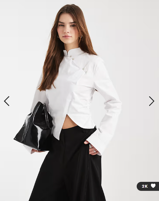 ASOS DESIGN mandarin collar cinch fitted shirt in white