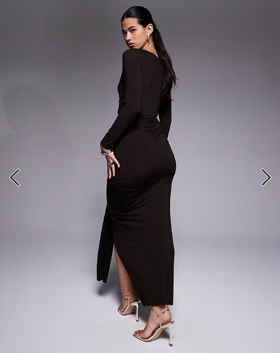 Jaded Rose slinky jersey maxi dress with cut out and ruched details in chocolate