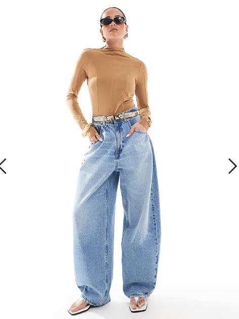 ASOS DESIGN high waisted barrel leg jeans in light mid blue