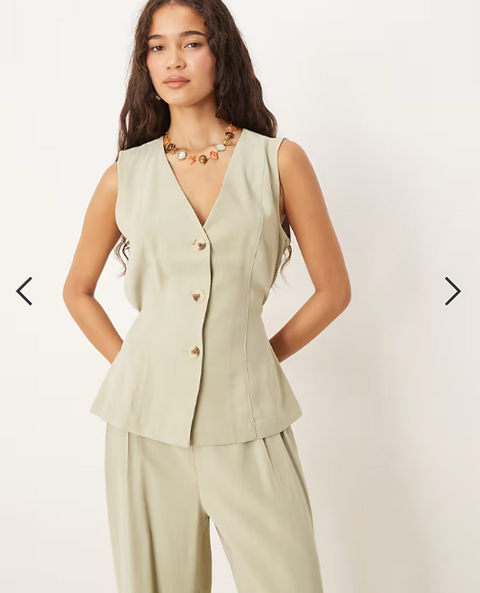 Vila tie waist tailored waistcoat co-ord in sage green