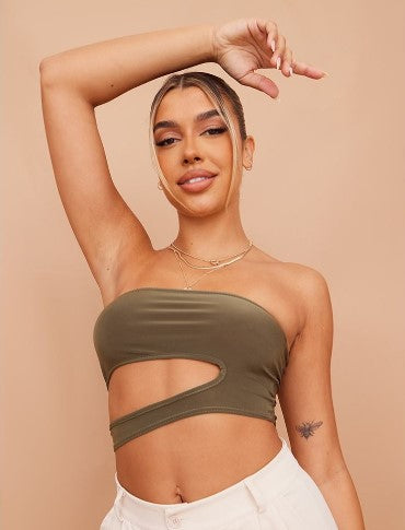 Khaki Slinky Cut Out Bandeau