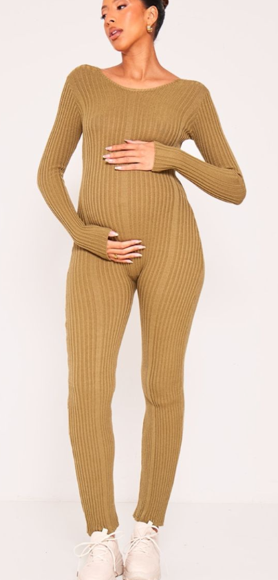 Maternity Olive Back Lace Up Detail Jumpsuit