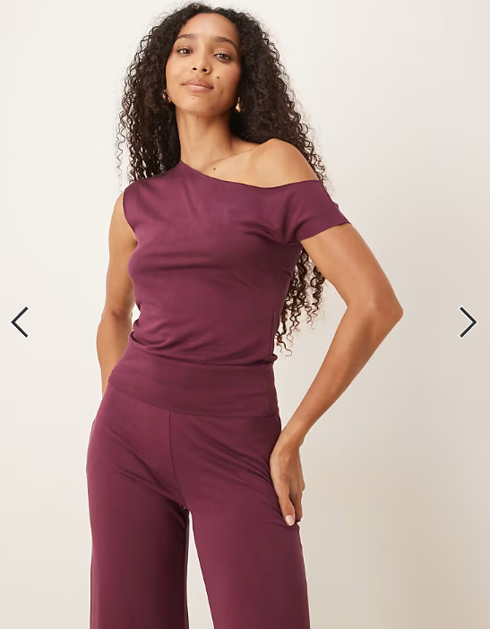 Motel Elysian asymmetric off the shoulder top in plum