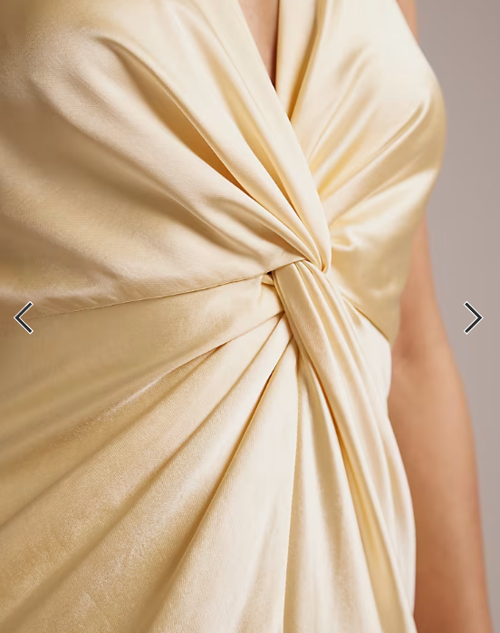 Six Stories Bridesmaids satin plunge neck knot detail maxi dress in lemon