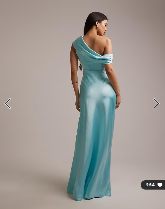 Six Stories satin drape one shoulder maxi dress in turquoise
